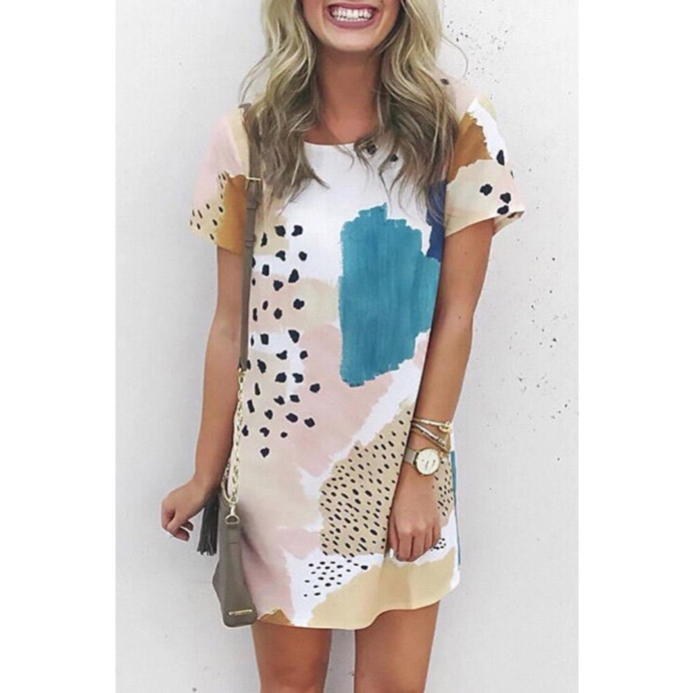 Light Blue Leopard Color Block Mini Dress